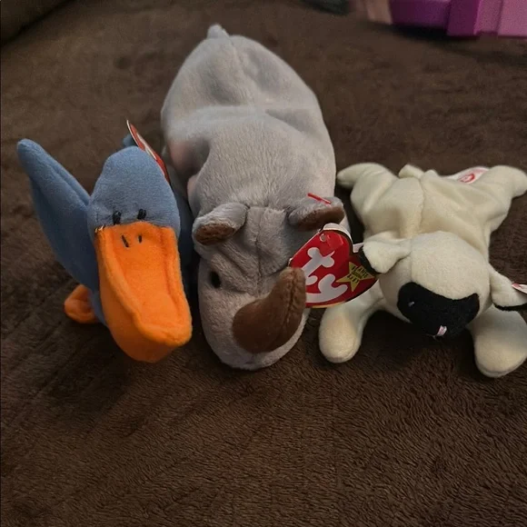 Ty Plush Toy Trio - Blue, Gray, Cream - Picture 1 of 4